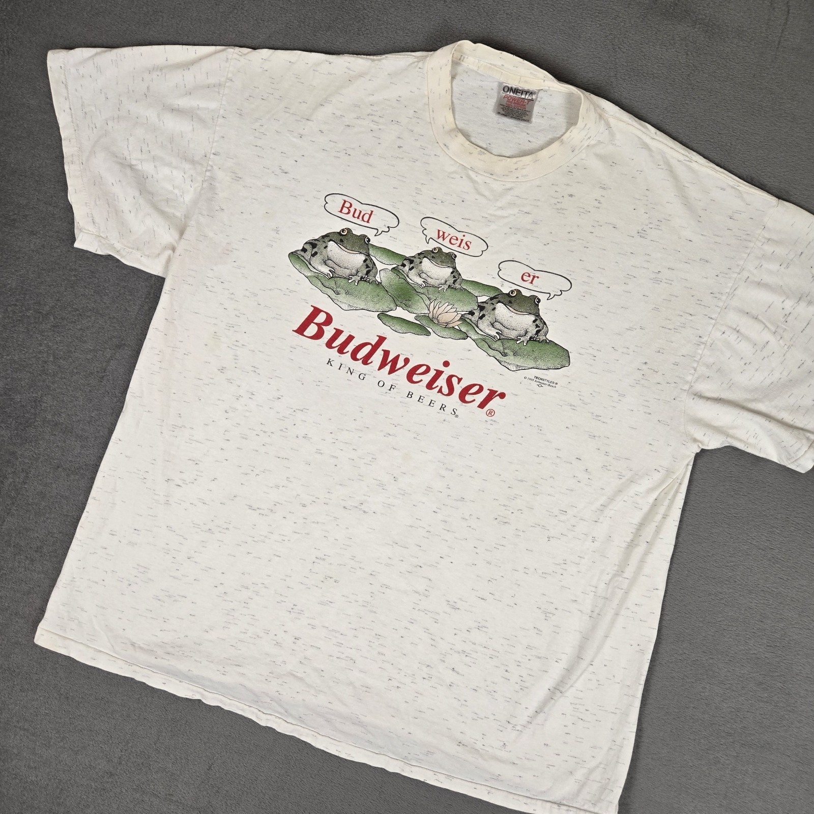 Vintage 1995 Budweiser Frogs Shirt 2XL Gray Distressed Single Stitch Promo Tee