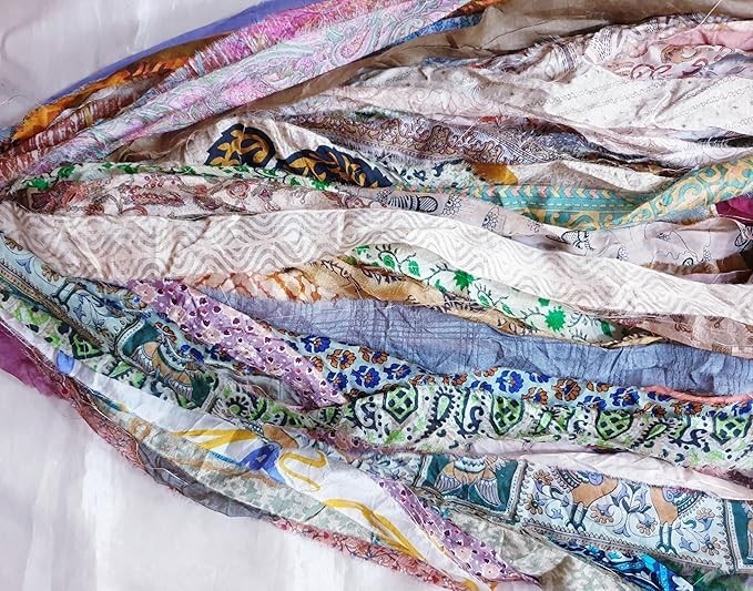 Abb 42yd Sari Silk Yarn Ribbon Tassels Muted Shades Craft Journal Scrapbook Deco