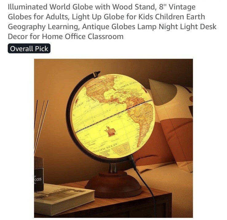 Illuminated World Globe with Wood Stand, 8\'\' Vintage Globes for Adults, Light... Illuminated World Globe with Wood Stand, 8\'\' Vintage Globes for Adults, Light...
