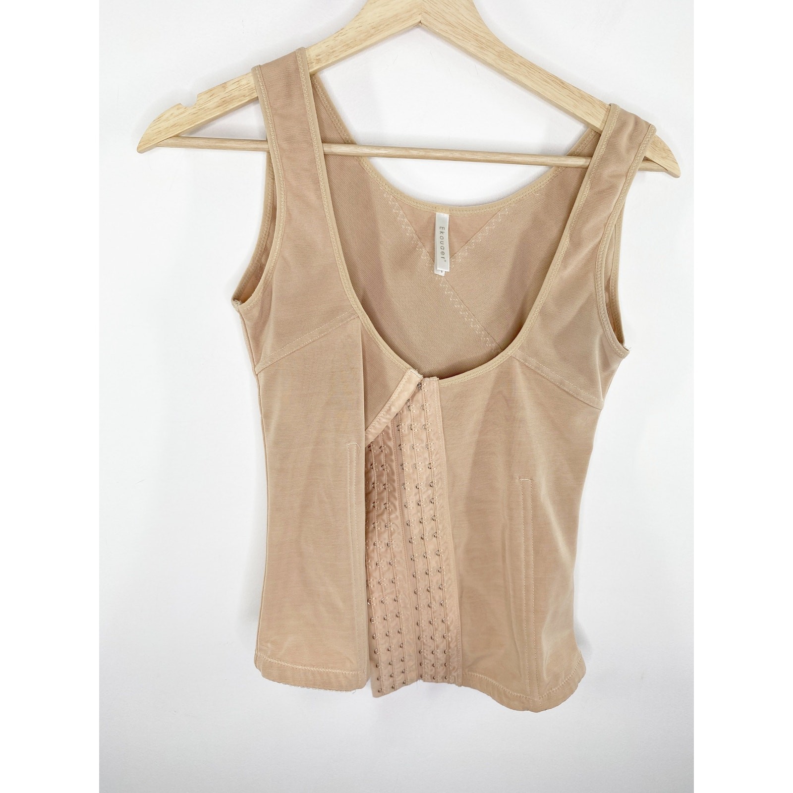 Ekouaer Womens Nude Corset Shapewear Top Size 14 Hook Eye Body Compression Tank
