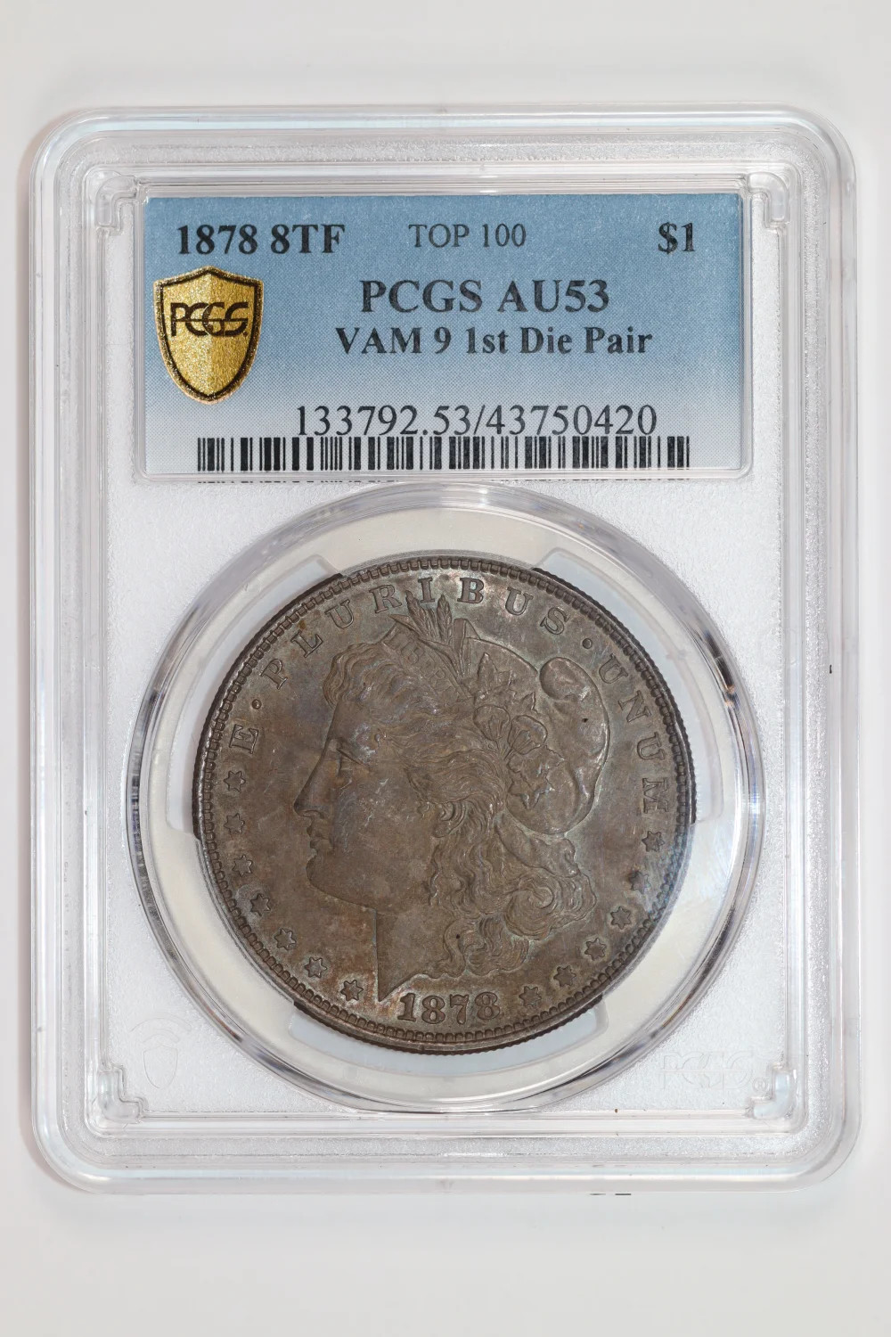 1878 8TF VAM-9 1ST DIE PAIR TOP 100 MORGAN DOLLAR PCGS AU53