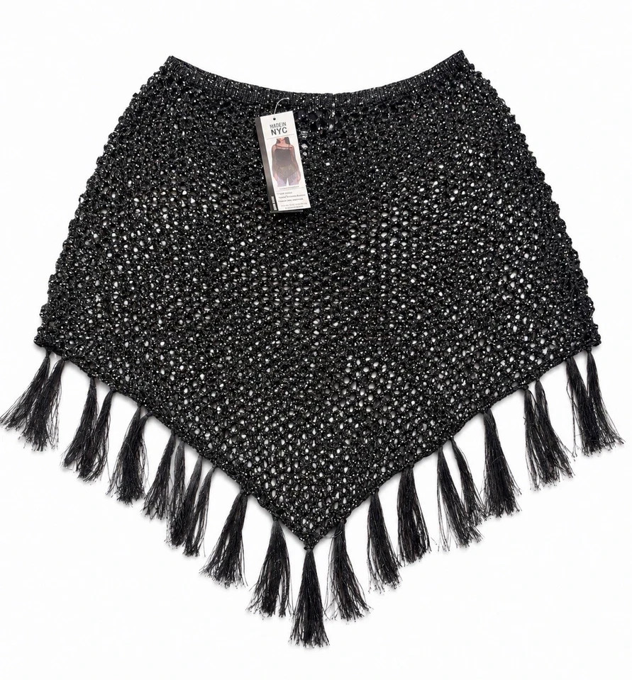 Madden NYC Women\'s Black Knit Poncho Shawl Madden NYC Women\'s Black Knit Poncho Shawl