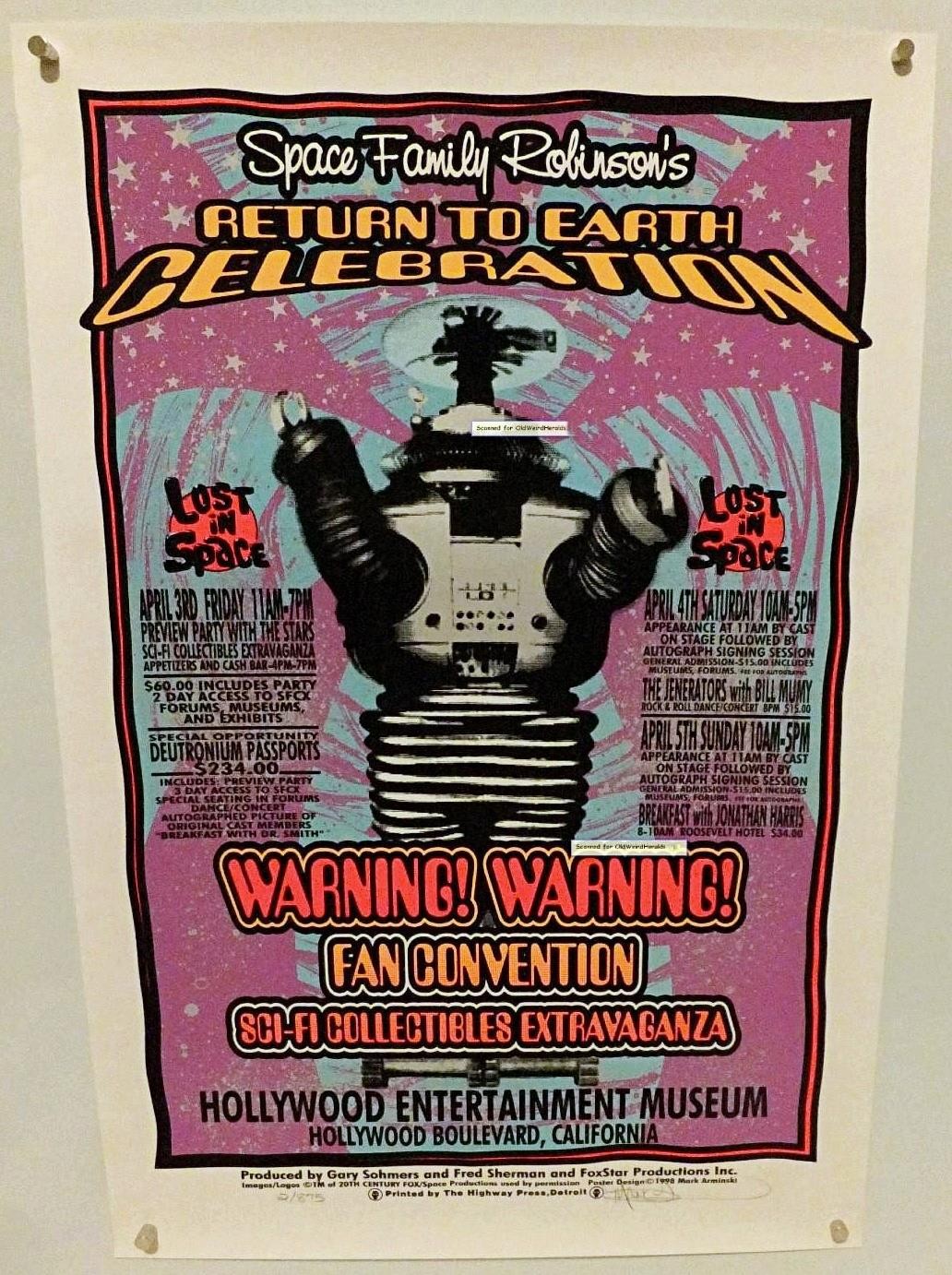LOST IN SPACE TV 1998 CONVENTION POSTER Litho #02/875 ROBOT Signed MARK ARMINSKI
