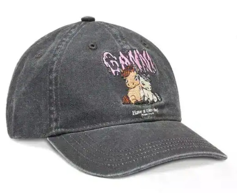 GANNI Washed Organic Cotton Canvas Baseball Cap Adjustable Hat NWT MSRP $165