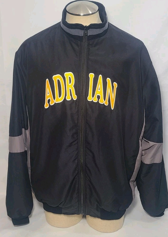 Vtg Harvard Clothing Adrian College Athletic Black Full Zip Jacket Size XL Used 