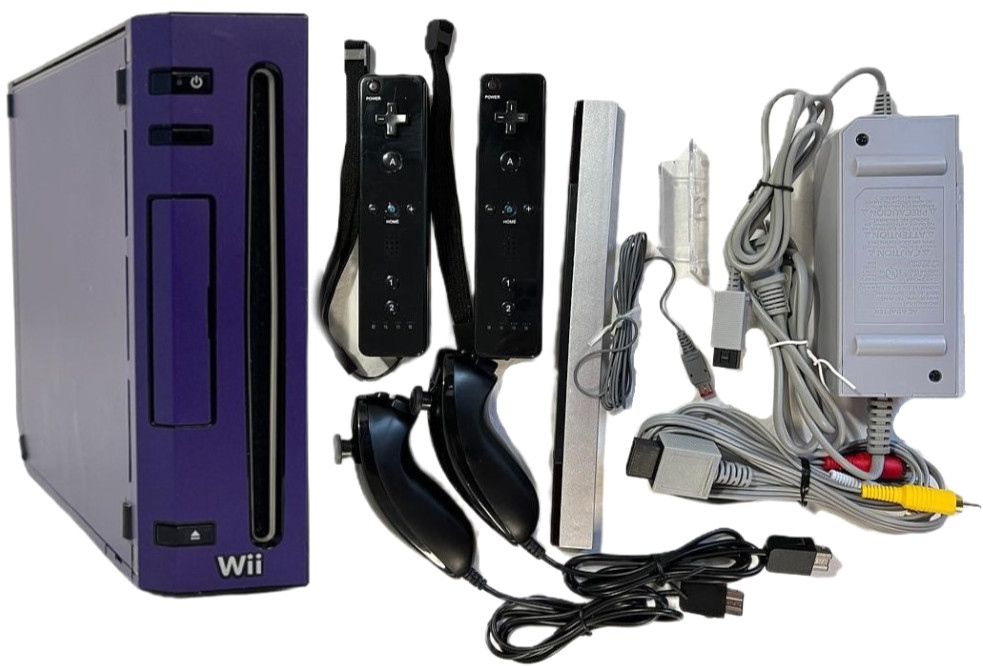 CUSTOM PURPLE Nintendo Wii Video Game System Console 2-REMOTE Accessories Bundle