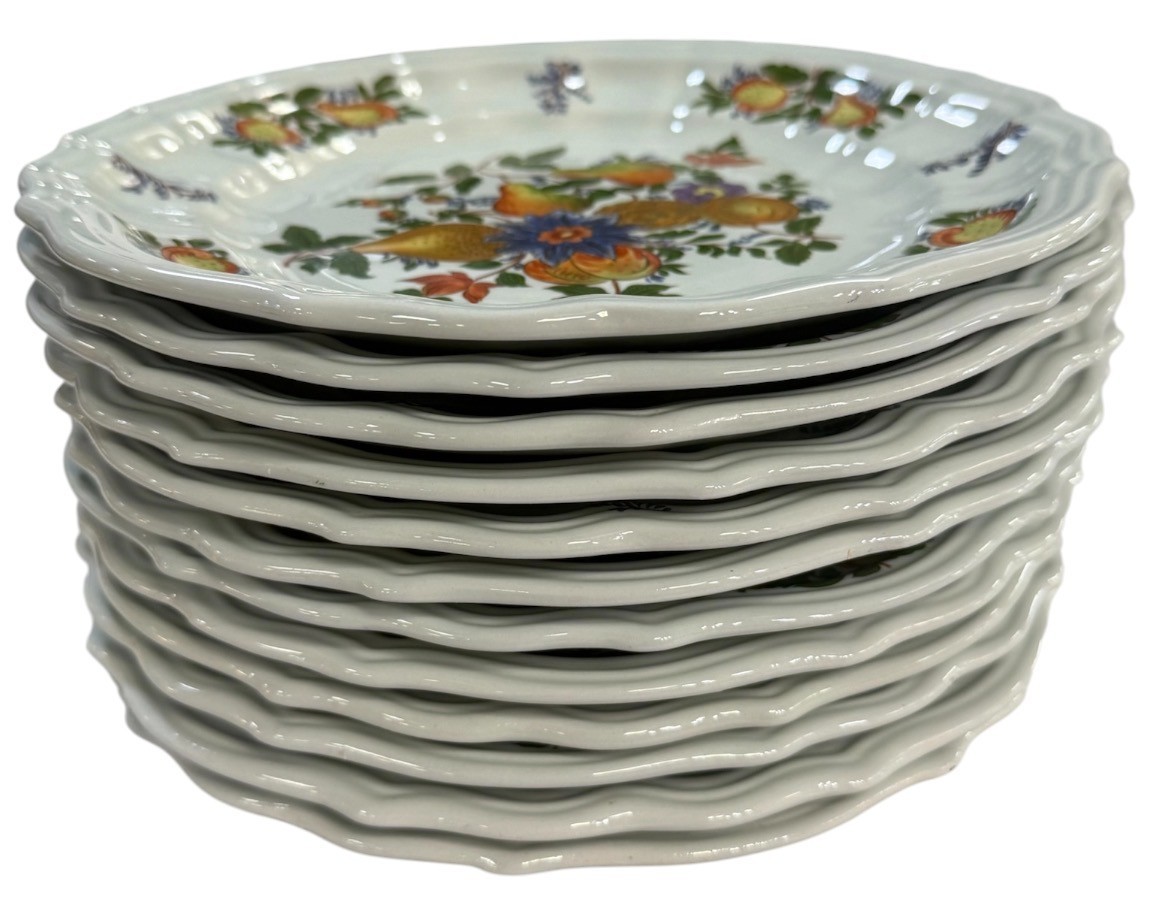 GINORI DIAMONDSTONE PESCARA FRUIT MOTIF DINNER PLATE SET OF 12 RARE HTF
