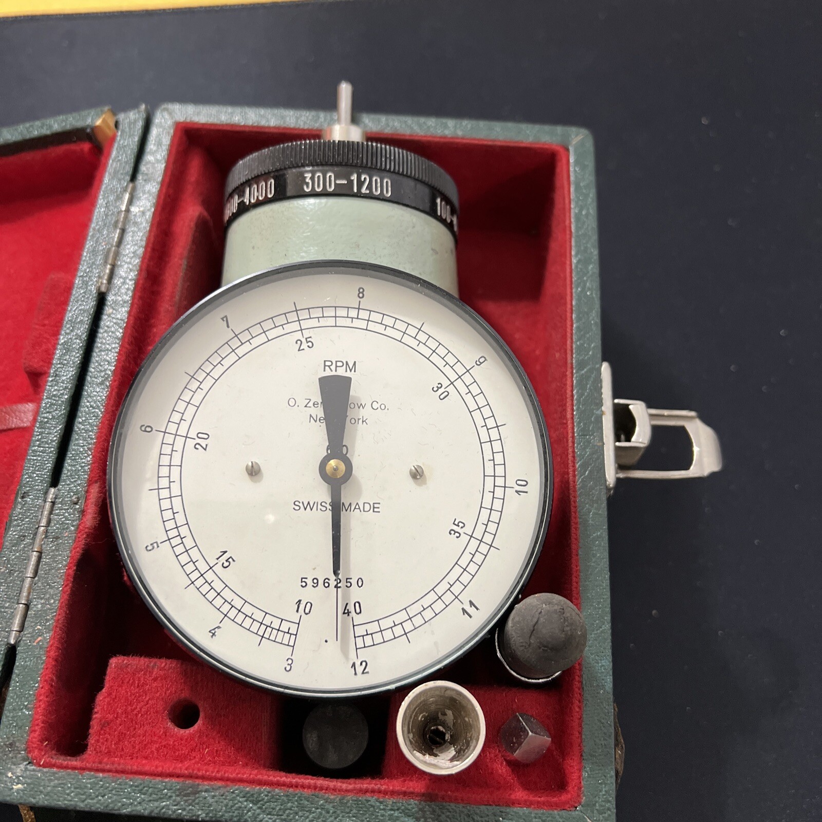 Antique O. Zernickow Co. Tachometer with Swiss made case and accessories