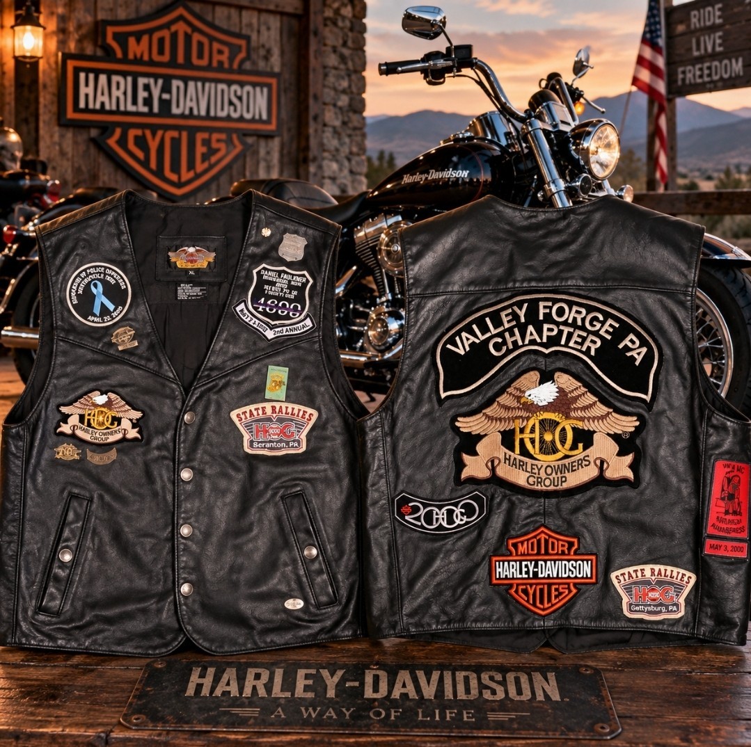 VINTAGE HARLEY-DAVIDSON LEATHER VEST – XL – MADE IN USA – H.O.G. VALLEY FORGE PA VINTAGE HARLEY-DAVIDSON LEATHER VEST – XL – MADE IN USA – H.O.G. VALLEY FORGE PA