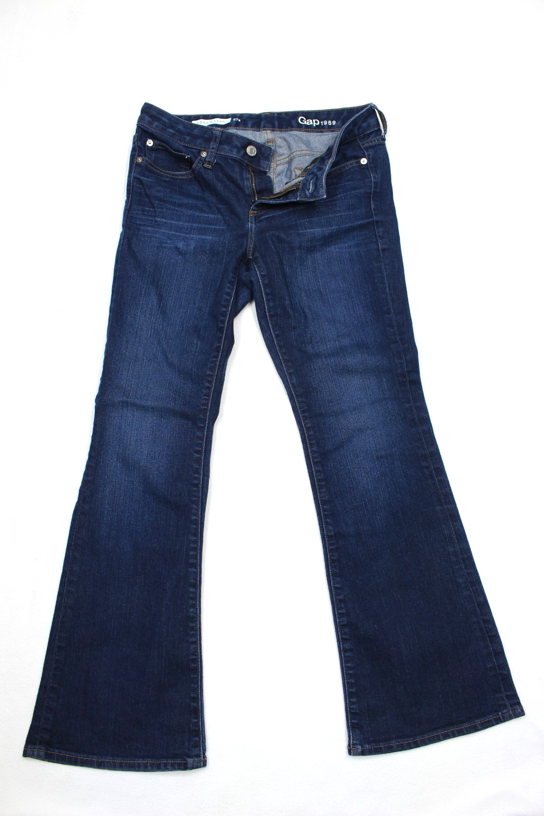 Gap long and lean blue flare leg blue denim jean women size 27