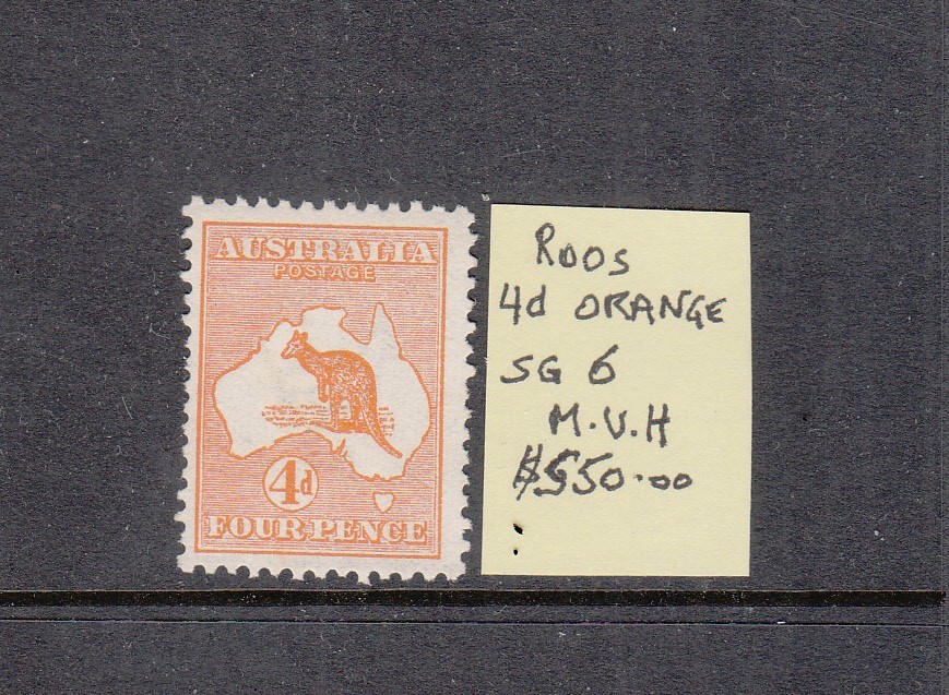 1913 Kangaroos 1st Watermark 4d Orange Mint never hinged. SG 6. Rare & Cheap