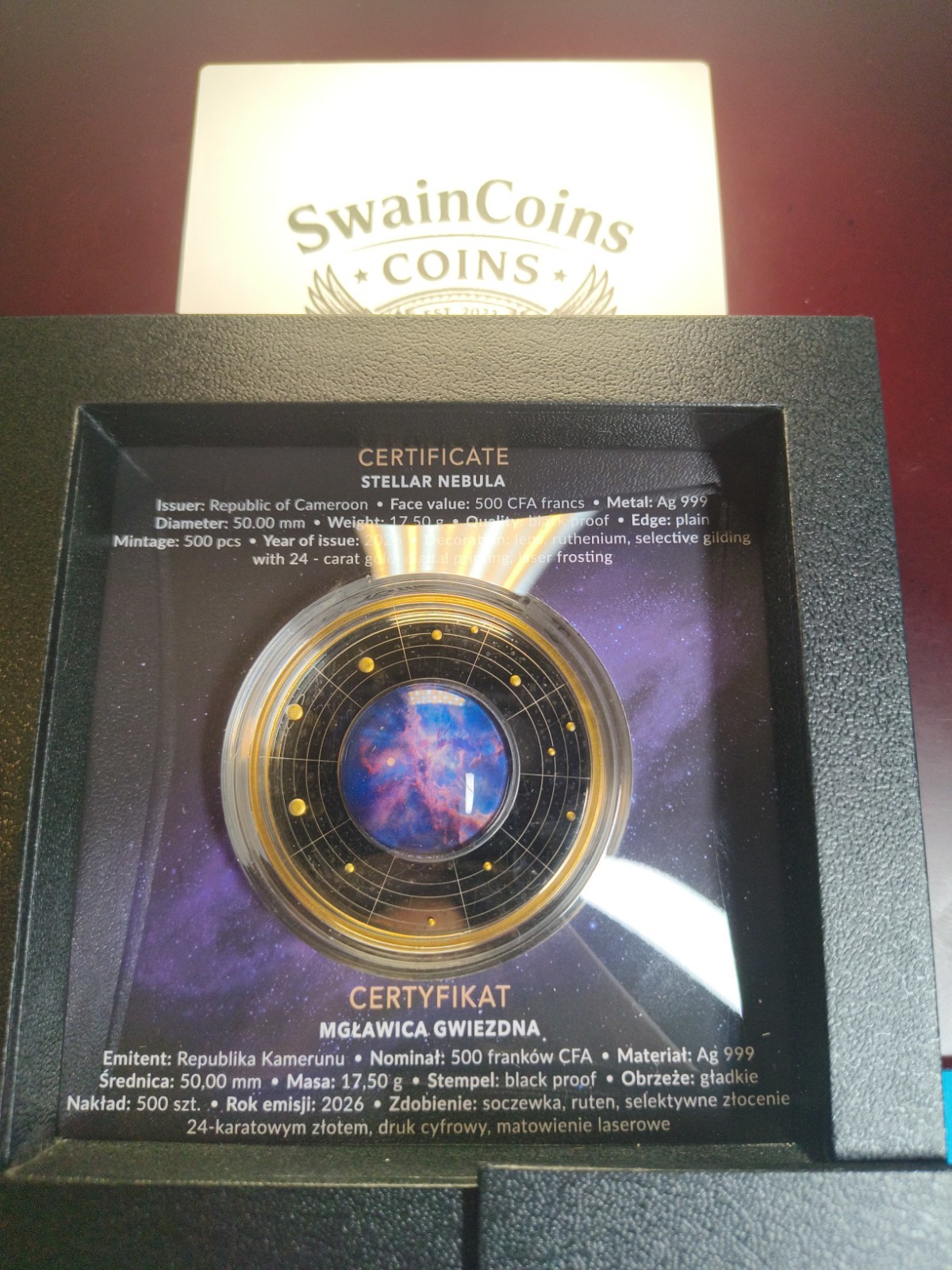 2026 Cameroon Galaxy Stellar Nebula 17.5g Silver Black Proof Coin