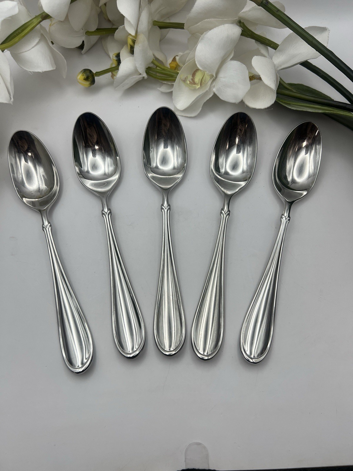 5 Dansk ALPHA Inter Designs Oval Soup Spoons 7.25” Stainless Flatware TorunKorea