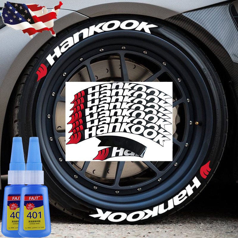 Permanent HANKOOK Tire Lettering Sticker Decal 1.38\'\' 15\'\'-24\'\' 8 Kits with Glue