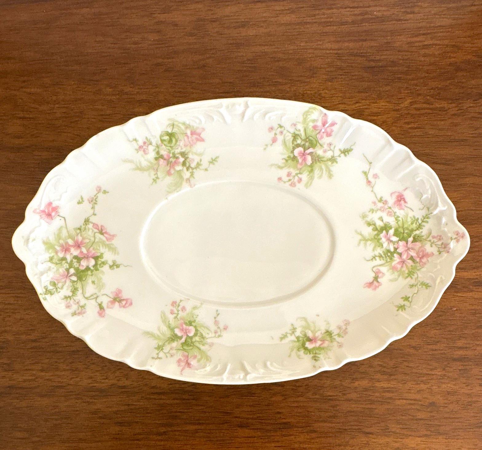 Antique Theodore Haviland Limoges France 9.5” Oval Celery Relish Tray Pink Flora