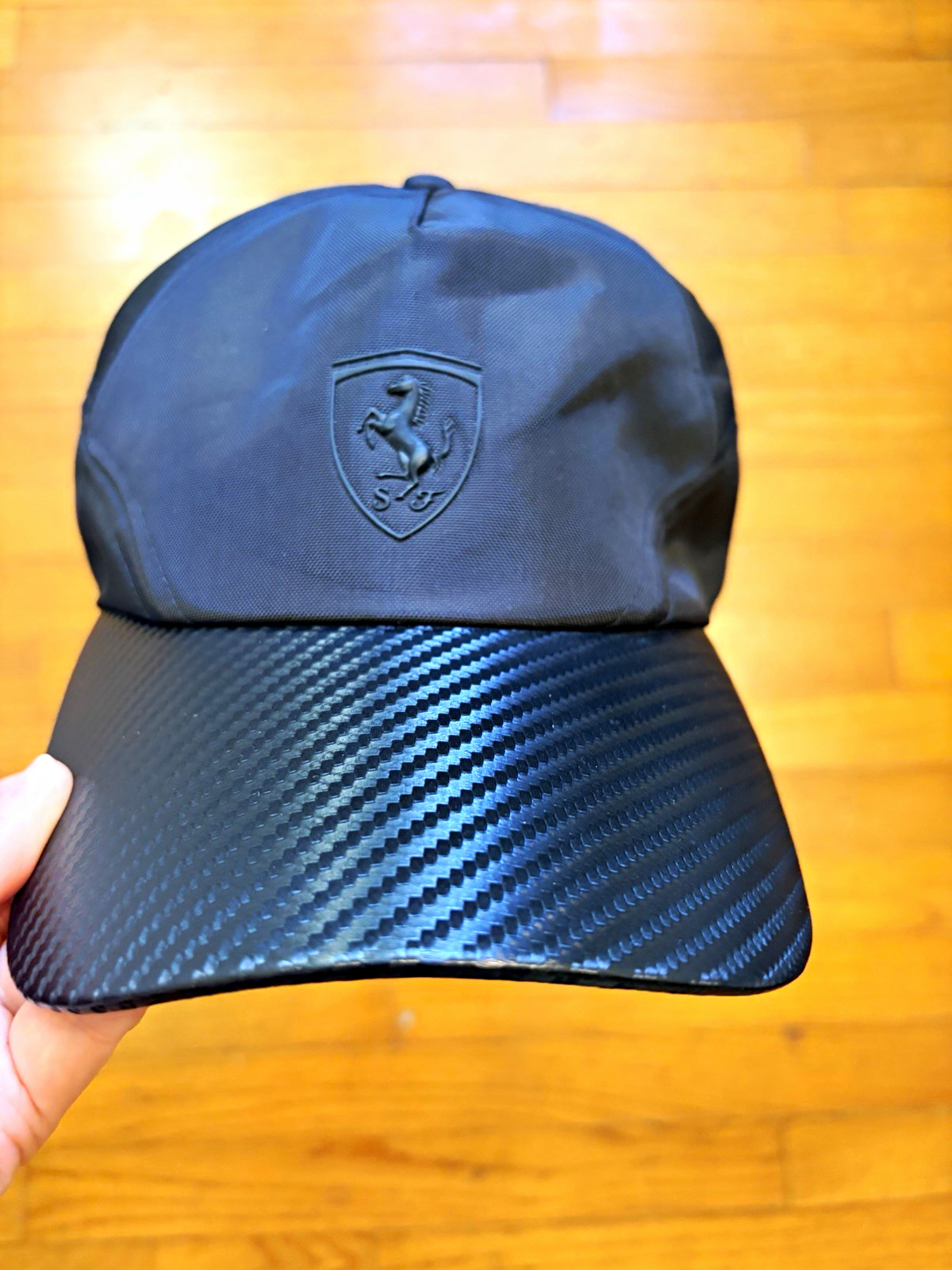 Ferrari Scuderia Black Carbon Fiber Look Adjustable Baseball Cap Hat Official