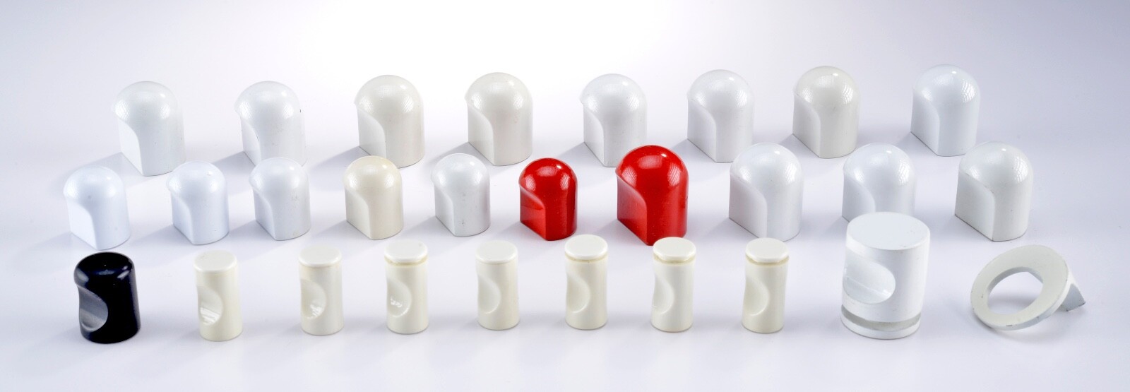 Vintage Mid Century Modern Drawer Pulls Enameled Metal White-Red - Drexel Era