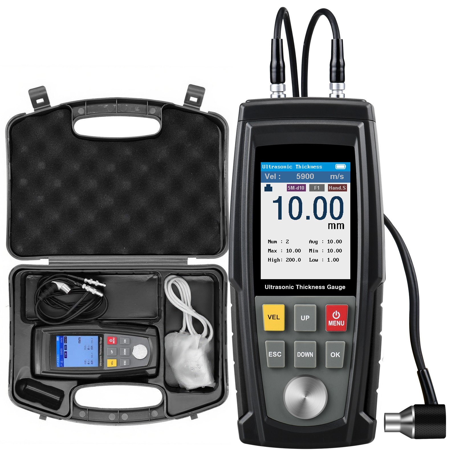 2.5MHz Ultrasonic Thickness Gauge Min/Max 1500 Sets Data Storage 0.04 - 11.81 in 2.5MHz Ultrasonic Thickness Gauge Min/Max 1500 Sets Data Storage 0.04 - 11.81 in