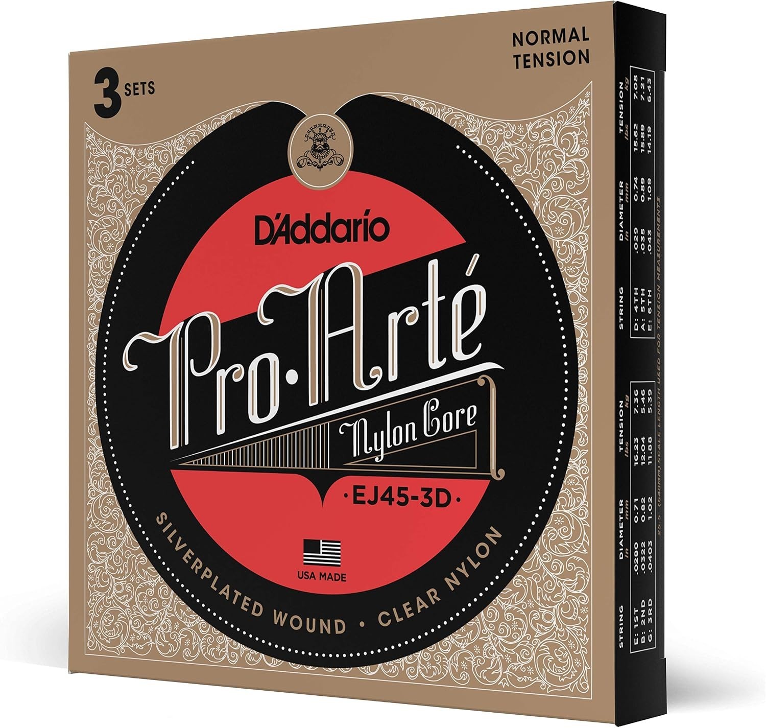 3 Sets Pro-Arté EJ45 Nylon Classical Guitar Strings Normal Tension EJ45-3D 3 Sets Pro-Arté EJ45 Nylon Classical Guitar Strings Normal Tension EJ45-3D