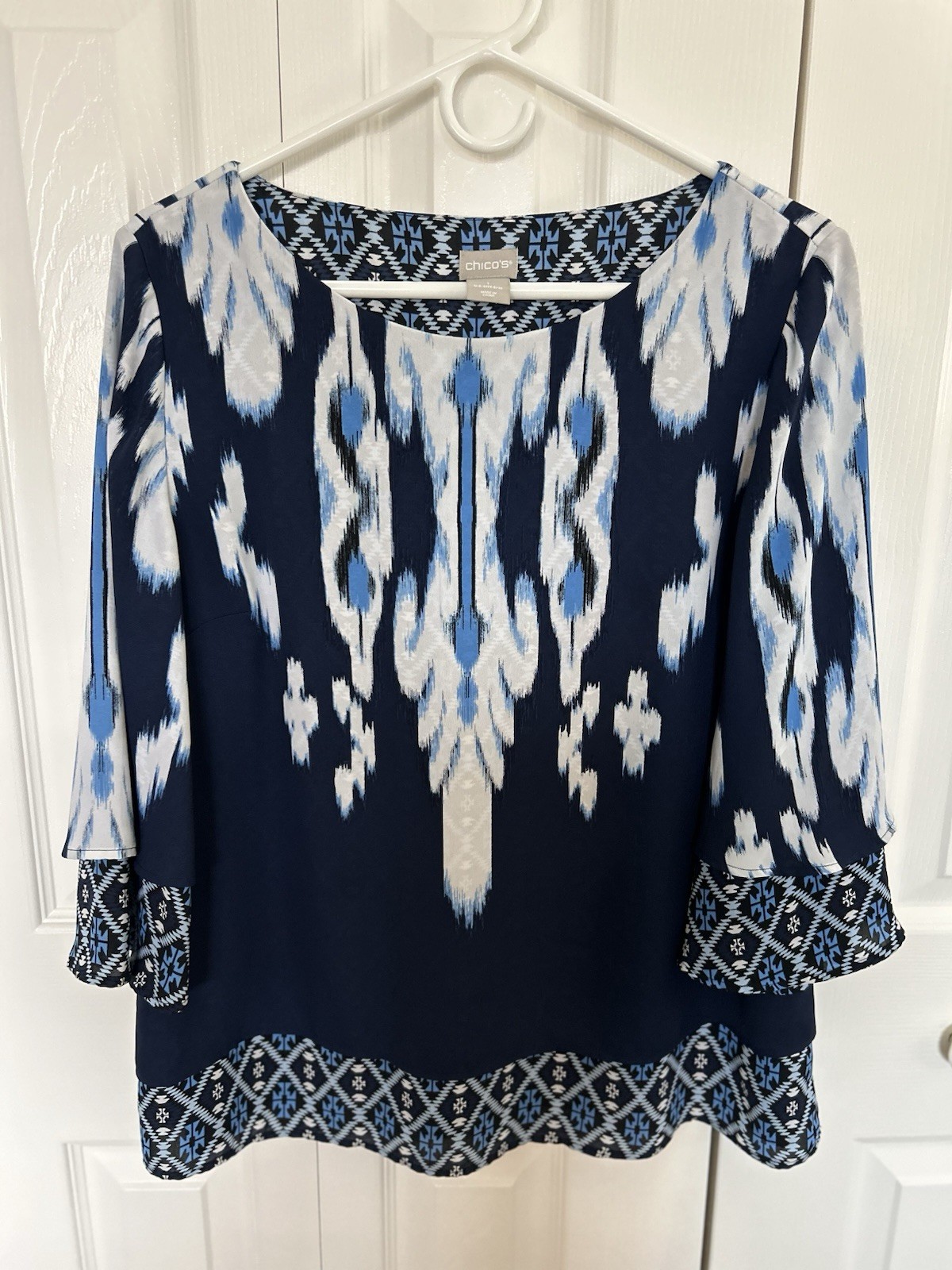 Chicos Multicolor Blue Tunic Top 100% Polyester Size 1 Chicos Multicolor Blue Tunic Top 100% Polyester Size 1