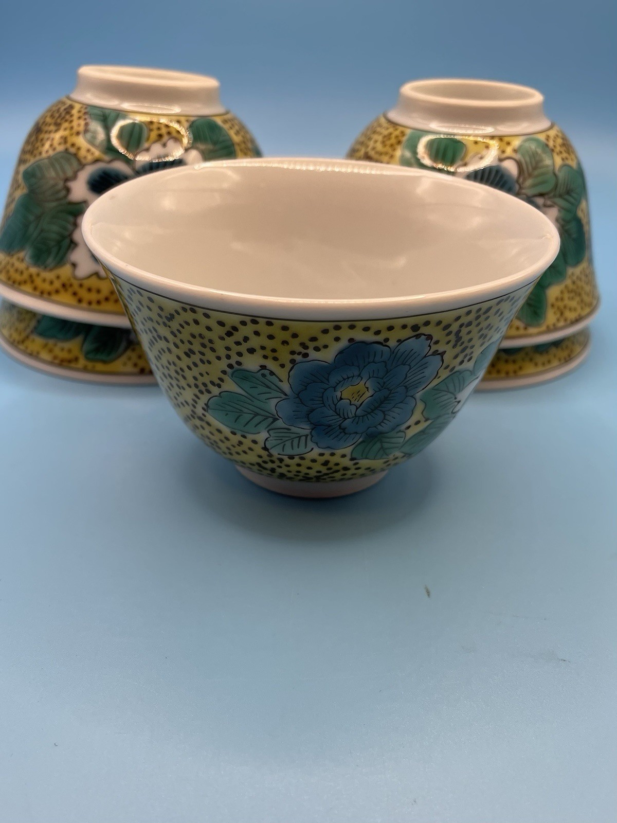 Set Of 5 Japanese Kutani WareTea Bowls/Cups Hand Painted Katana-Yaki  Yoshidaya