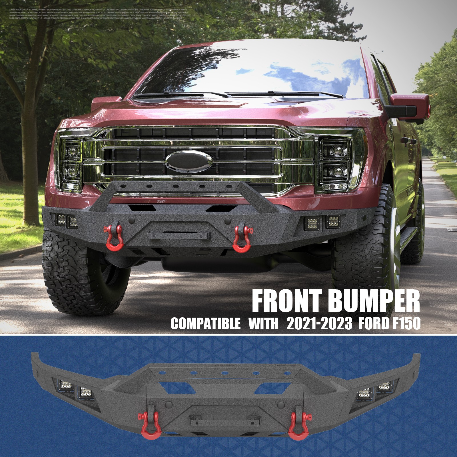 For 2021-2023 Ford F150 Steel Front Bumper Assembly With Winch Plate&LED Lights