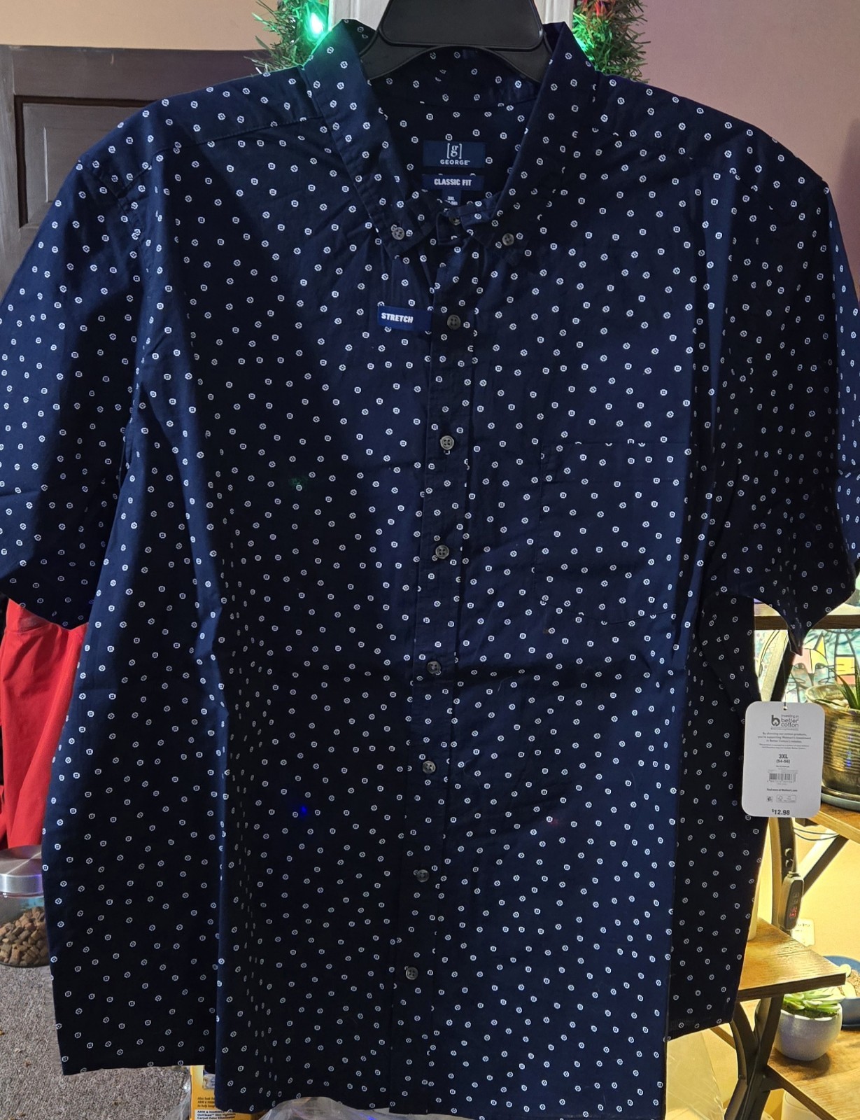 George Men\'s Size 3XL Geo Poplin Button Down- Short Sleeve Shirt- New With Tag