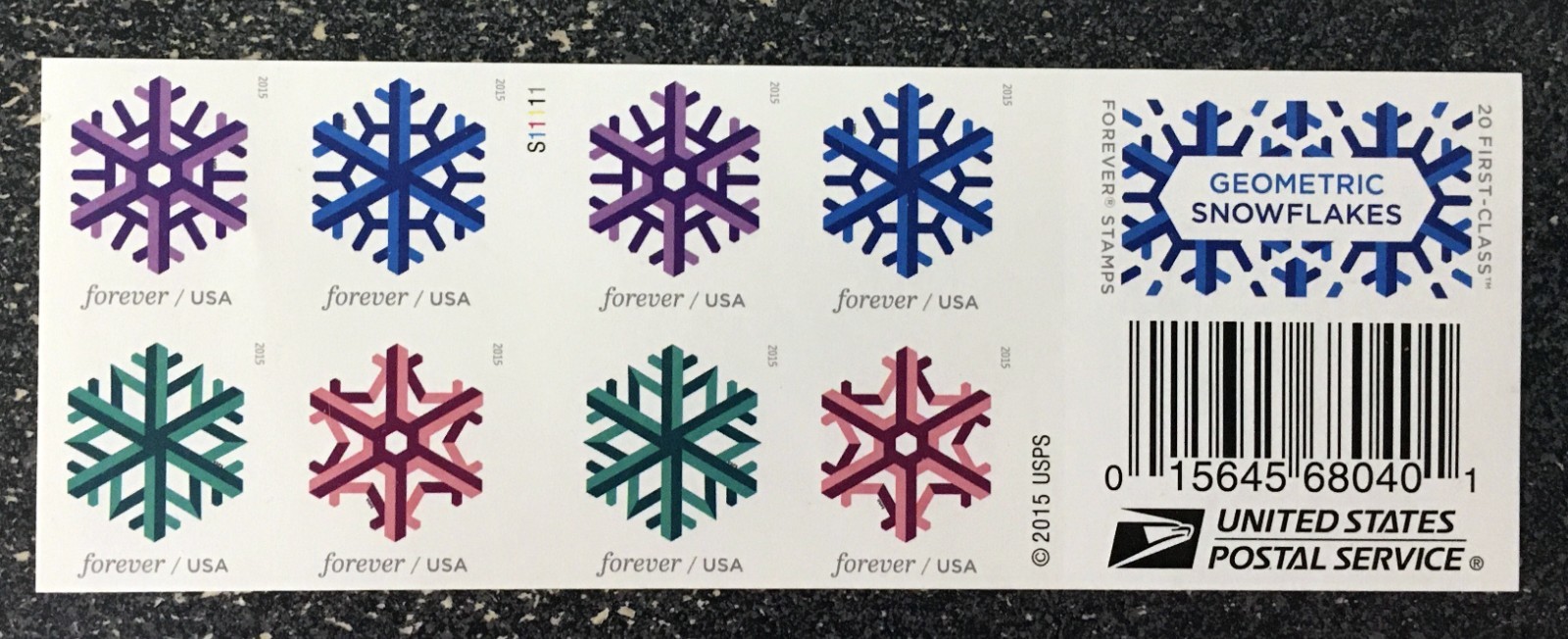 2015USA #5031-5034d Forever Geometric Snowflakes - Booklet of 20 (IMPERF)