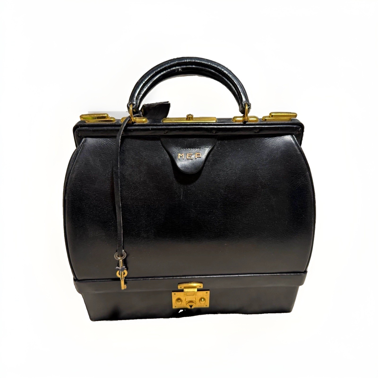 AUTHENTIC VINTAGE HERMÈS SAC MALLETTE — ORIGINAL KEYS — BLACK BOX CALF LEATHER