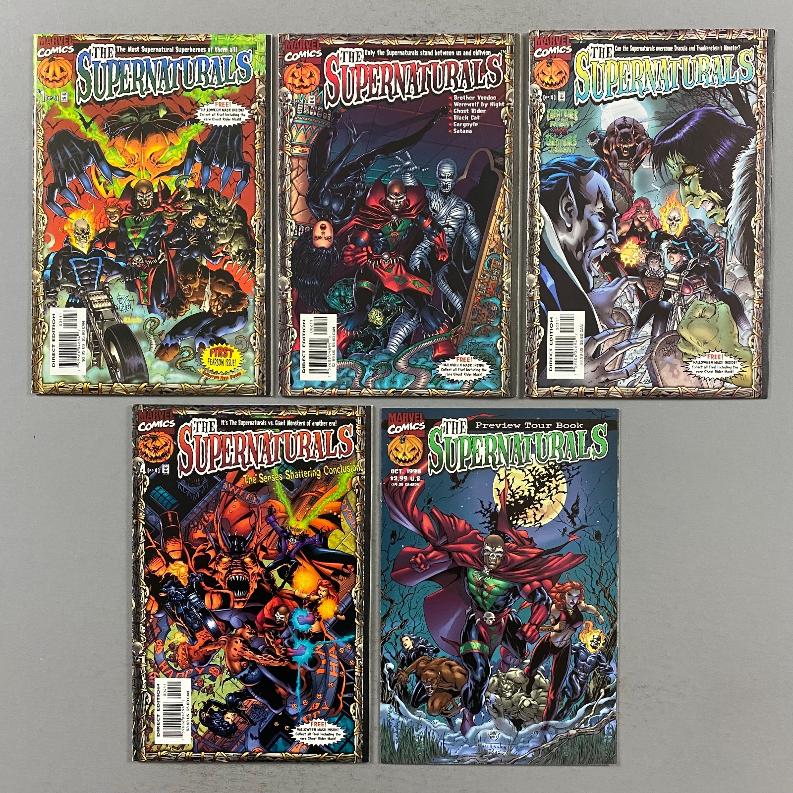 SUPERNATURALS 1-4 + PREVIEW TOUR BOOK COMPLETE SERIES (1998, MARVEL COMICS)