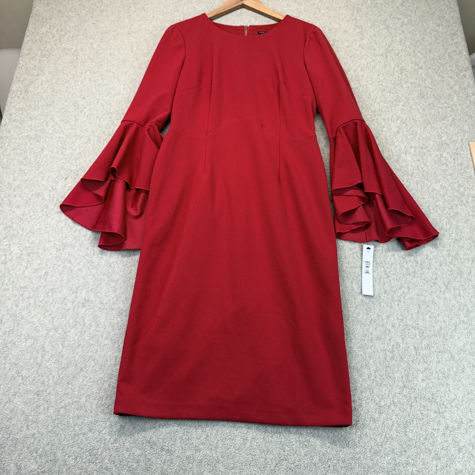 Maggy London Womens Scarlet Sheath Dress Red Ruffle Bell Sleeve Knee-Length 10