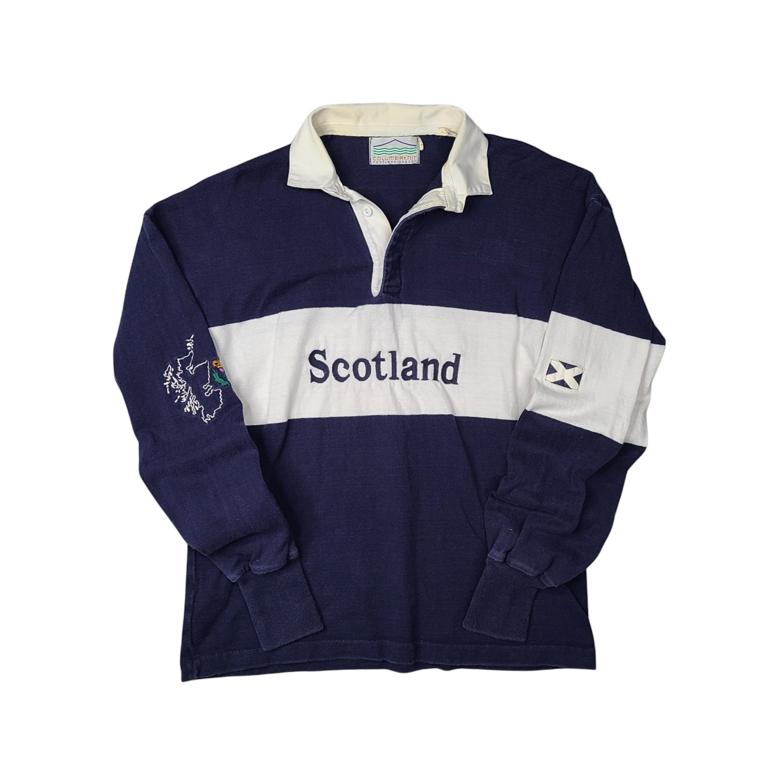 Vintage Columbia Knit Scotland Rugby Shirt Men\'s Large USA Made 90s RARE 
