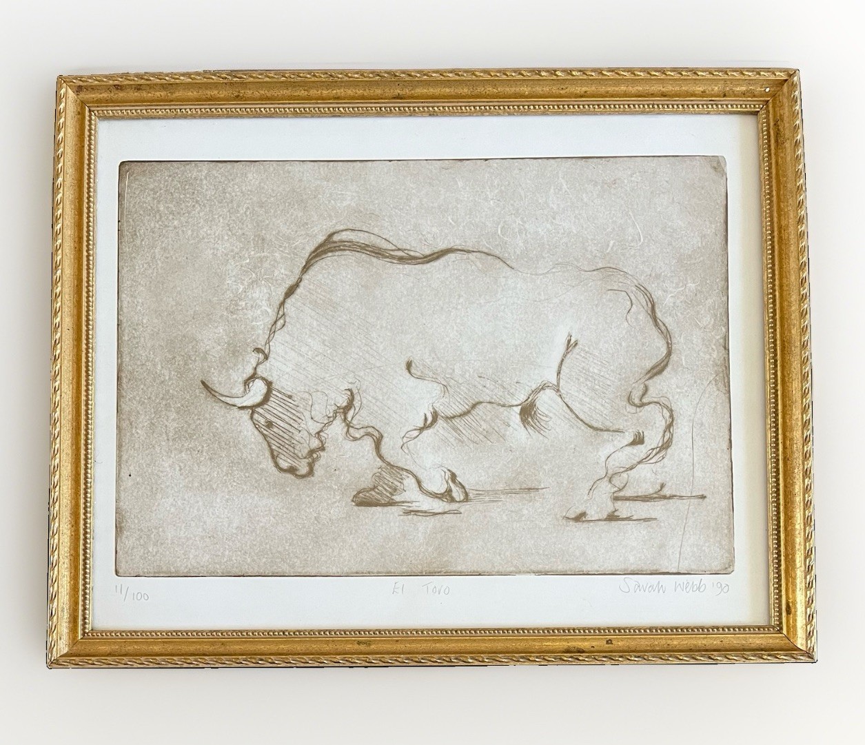 Vintage Sarah Webb Signed 'El Toro' Limited Edition Etching Print 11/100Framed