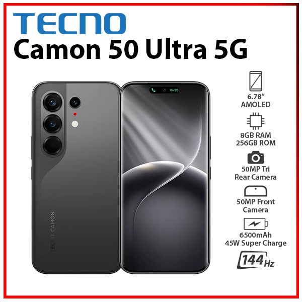 TECNO Camon 50 Ultra 5G 8GB+256GB BLACK Dual SIM Unlocked Android Cell Phone