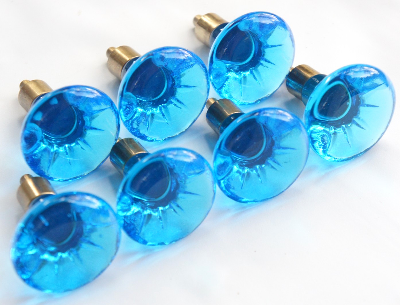  Vintage 60s Swedish Blue Glass Cabinet Knobs Drawer Pulls Mid Century Modern 
