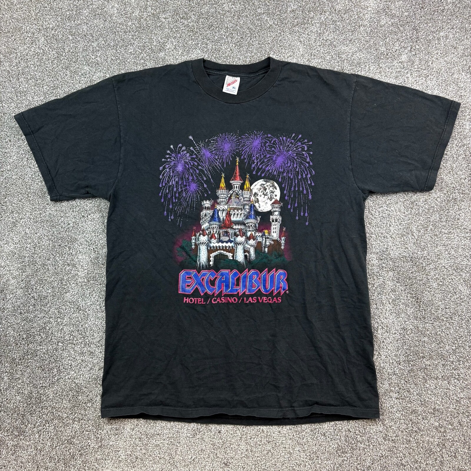 Vintage Excalibur Casino Shirt Mens XL Black Hotel Las Vegas Nevada Fireworks
