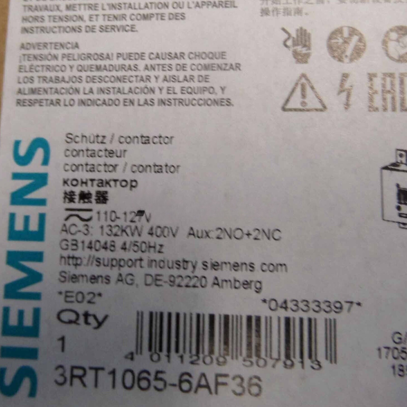 1PCS Brand New Siemens 3RT1065-6AF36 3RT1 065-6AF36 Contactor Fast delivery