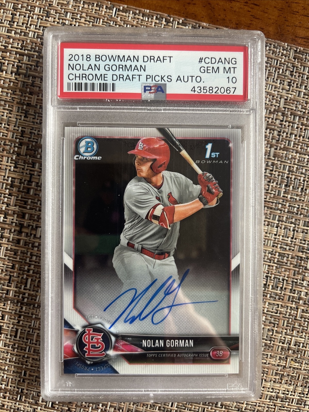 2018 Bowman Draft #CDANG Nolan Gorman Chrome Autograph PSA 10
