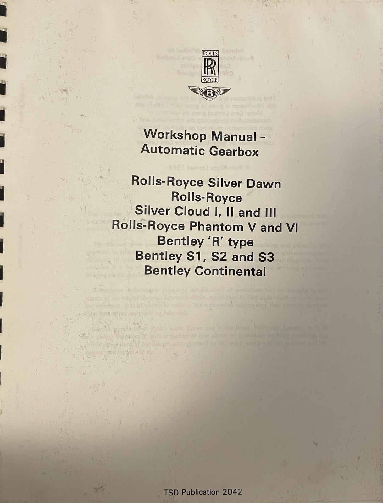 Rolls Royce -Bentley. Work Shop Automatic Gearbox Manual