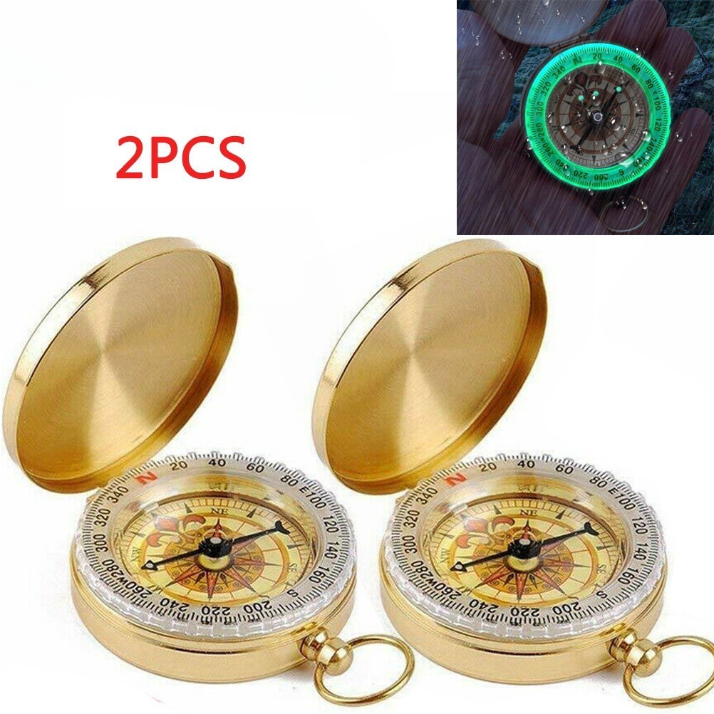 2X Portable Compass Brass Keychain Watch Pocket Outdoor Camping Hiking