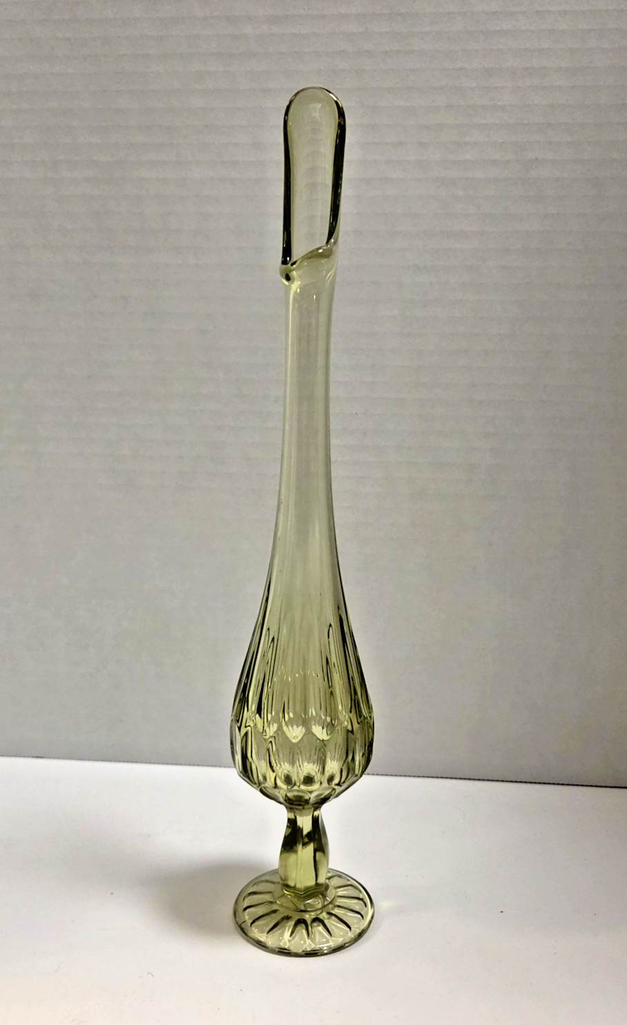 Vintage Fenton Thumbprint Swung Pedestal Colonial Green Vase 13.5\