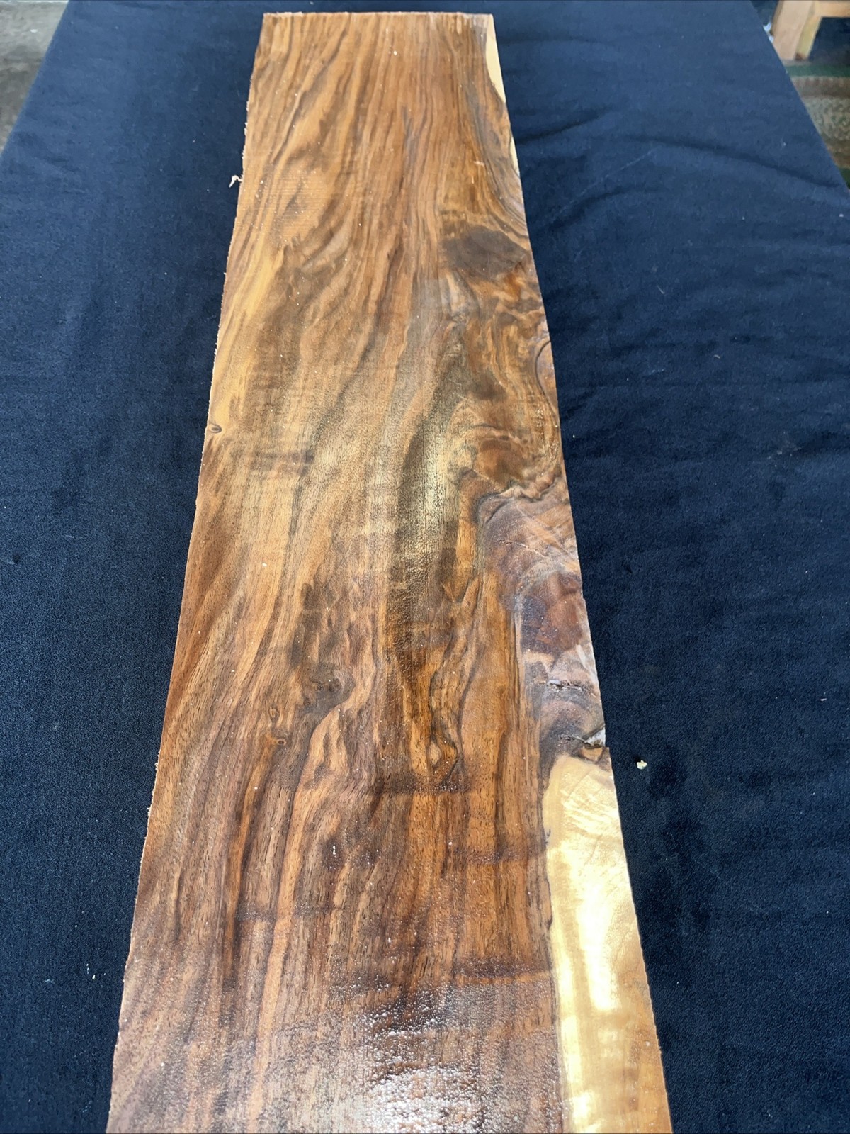 Curly Claro Walnut, 37 1/2” Long, 8 “ Wide, 2 5/8” Thick, Dry Curly Claro Walnut, 37 1/2” Long, 8 “ Wide, 2 5/8” Thick, Dry