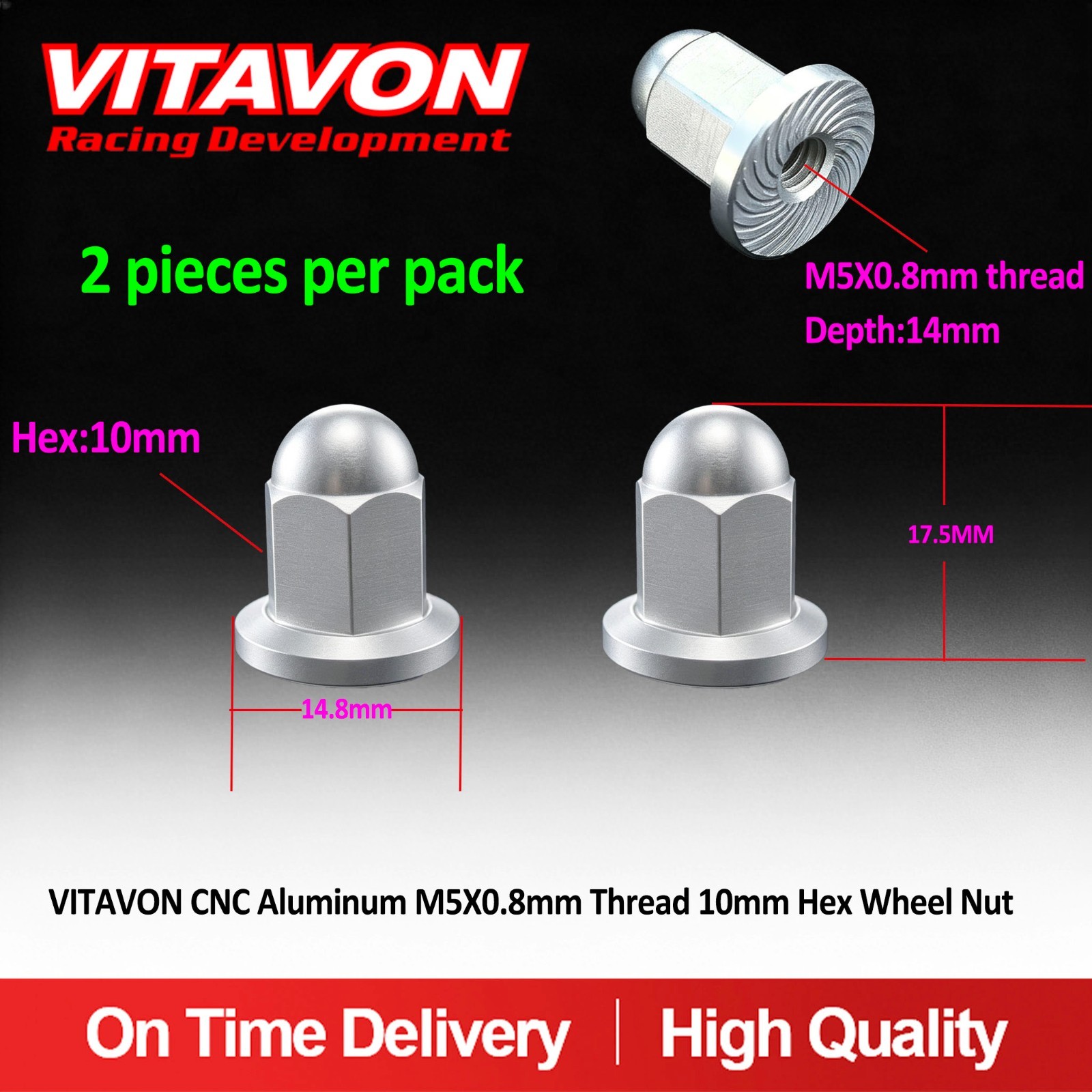 VITAVON CNC Aluminum M5X0.8mm Thread 10mm Hex Wheel Nut