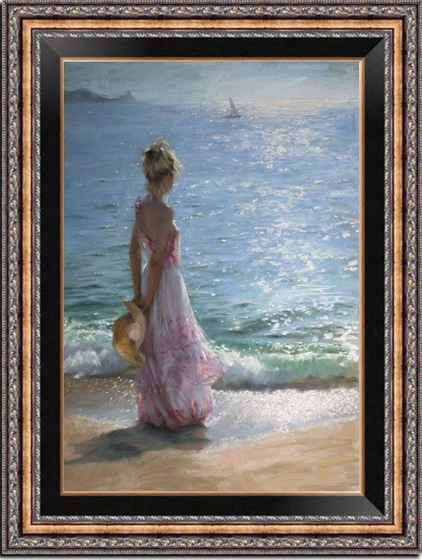 Hand-painted Impression oil painting art female seaside girl on canvas 24\