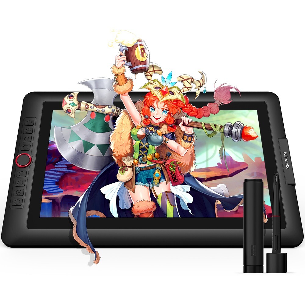 XPPen Artist 15.6 Pro Graphics Drawing Tablet 8192 Stylus 8 Keys Red Dial Used