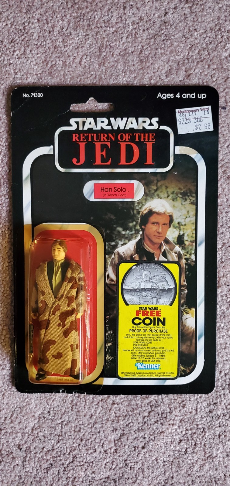Original & Vintage: 1983 HAN SOLO in Trench Coat: Star Wars ROTJ=77 Back MOC NEW