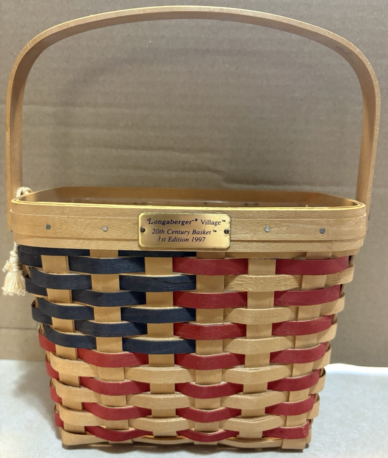 Vintage 1997 Longaberger Village 20th Century Basket Patriotic USA Liner Tag