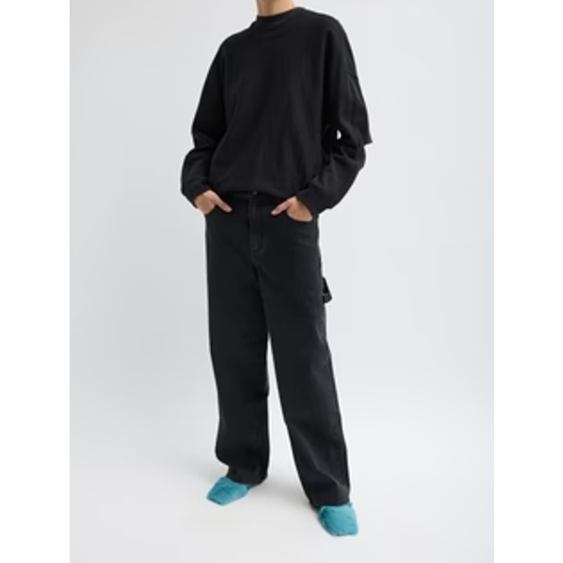 TIBI Slouchy Carpenter Jeans Womens 26 Black Denim High Rise Straight Leg NEW