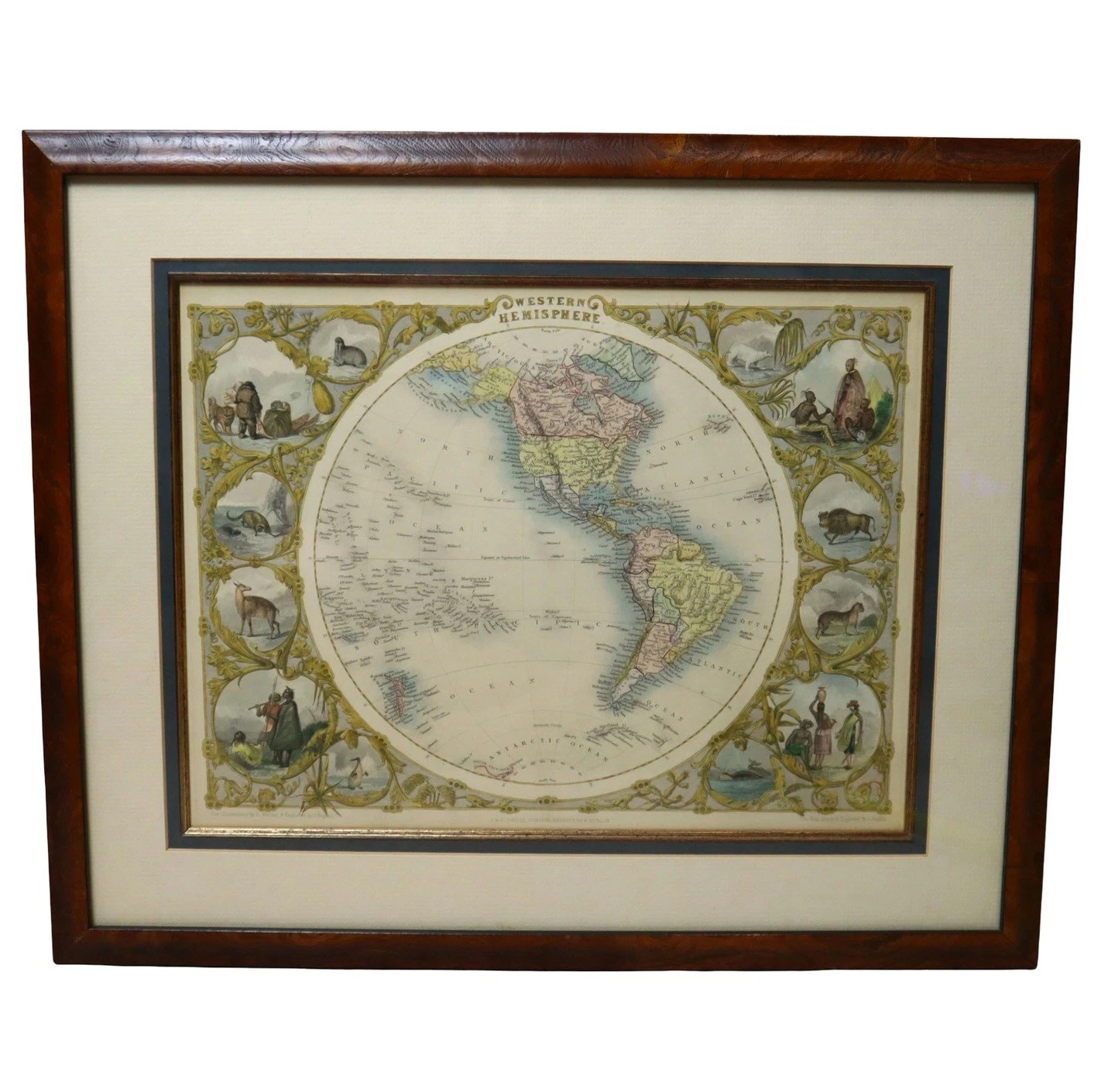 Antique J & F Tallis Western Hemisphere World Map Hand Colored Engraved 1850