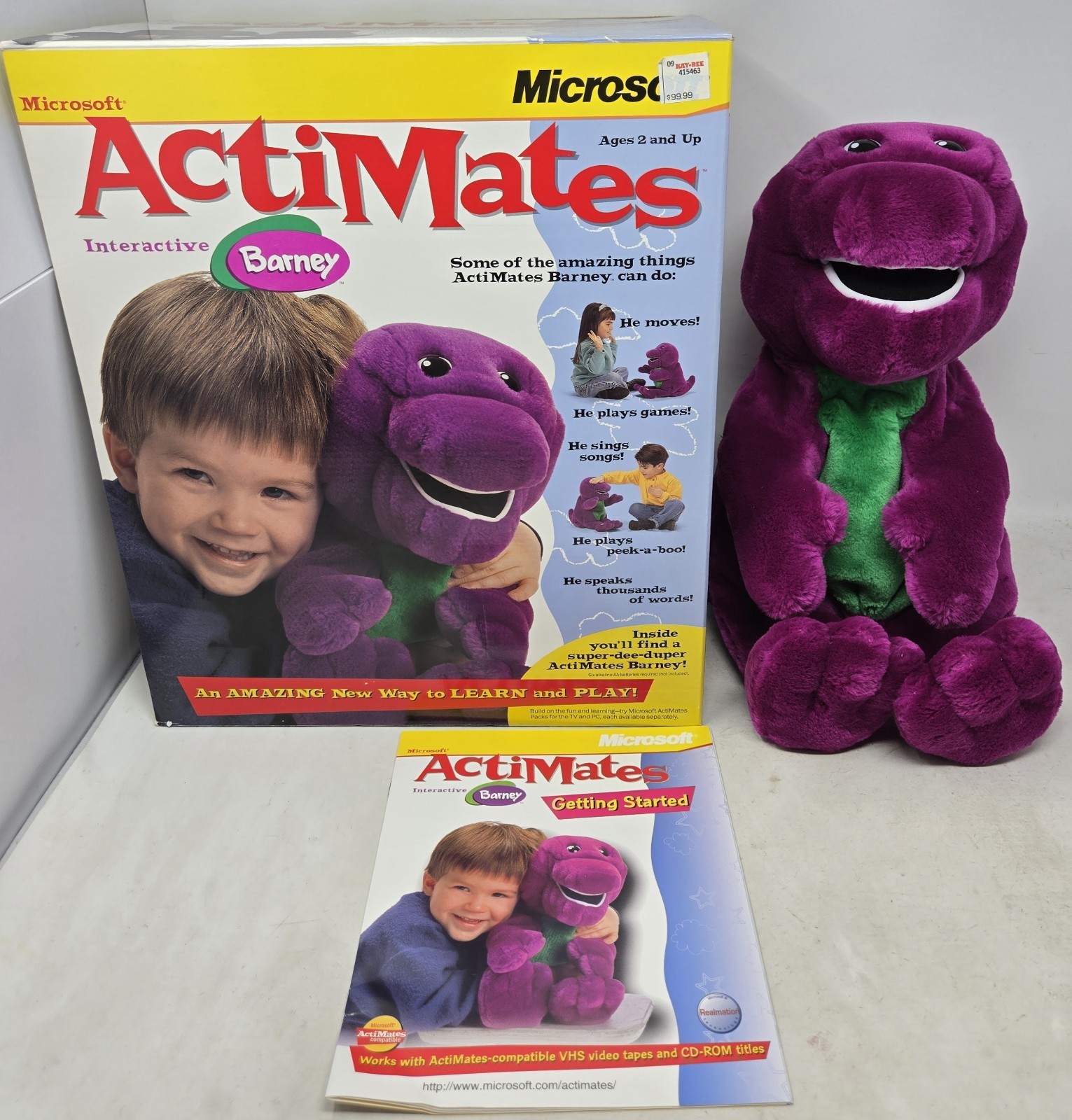 CIB Microsoft ActiMates 1998 Interactive Barney w/ Box Moves Plays Speaks Sings